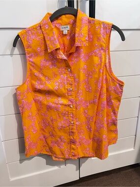 J.CREW Beach Summer Top Sleeveless Button-Down Blouse Orange Pink Women’s Size L